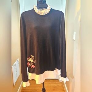 Ted Baker Layered Ruffle Collar Embroidered Pullover Sweater